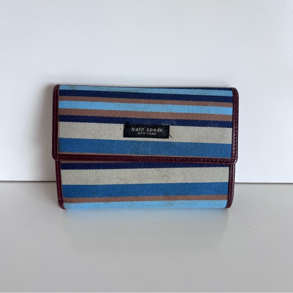 Kate‎ Spade Vintage Tri-fold Blue Brown Striped Wallet